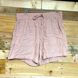 Zenana size XL blush pink elastic high rise waist 5” linen shorts with pockets